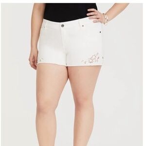 Torrid Denim Embroidered Floral Cutout Denim Shorts